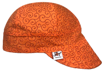 Size 7 1/4 The Orange Swirly Print 100% Cotton Lined Welders Cap