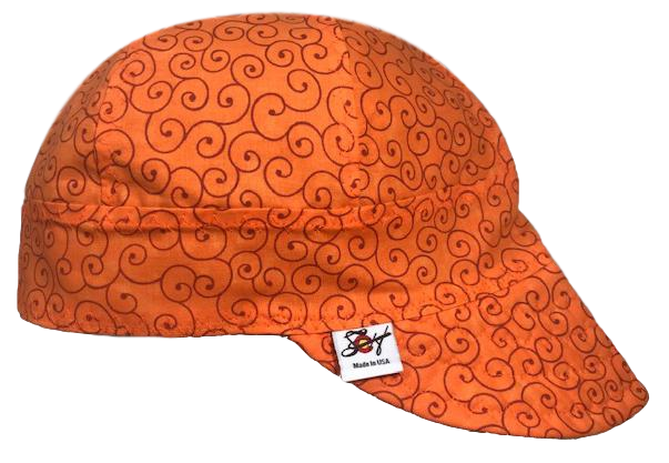 Size 7 1/4 The Orange Swirly Print 100% Cotton Lined Welders Cap